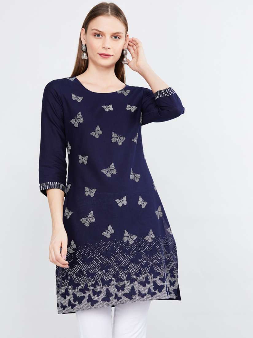 Buy max Navy Blue Ethnic Motifs Printed Kurti Kurtis for Women 19983274 Myntra