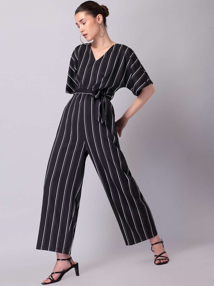 Black and white striped jumpsuit womens cheap
