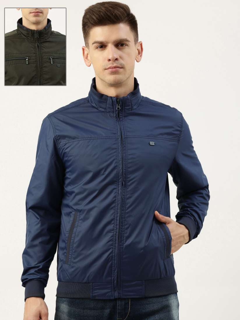 Buy Peter England Men Olive Green Blue Solid Reversible Bomber Jacket with Zip Detail Jackets for Men 19987194 Myntra