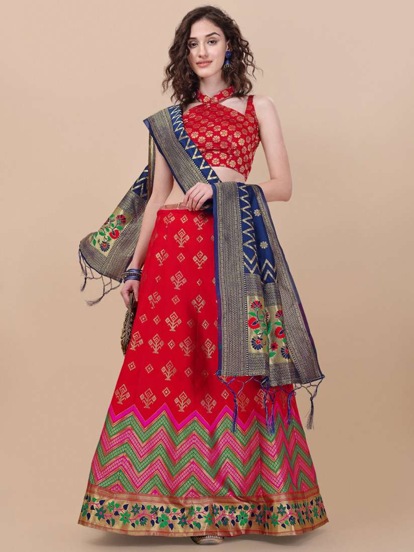 Buy Vaidehi Fashion Red Blue Banarasi Silk Semi Stitched Lehenga Choli Lehenga Choli for Women 19994688 Myntra