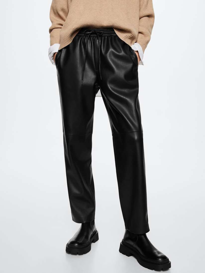 Buy MANGO Women Black Leather effect Trousers Trousers for Women 19998514 Myntra