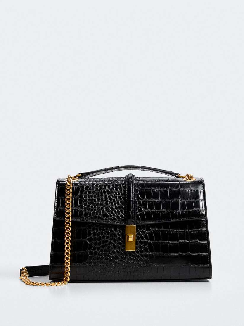 Mango black croc bag shop