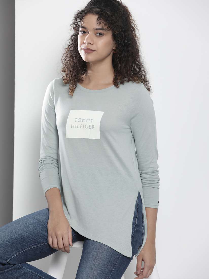 Buy Tommy Hilfiger Women Grey Brand Logo Printed Full Sleeve T shirt Tshirts for Women 20001346 Myntra