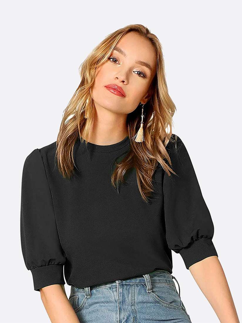 Buy LONDON BELLY Women Black Solid Puff Sleeves Casual Top Tops for Women 20012470 Myntra