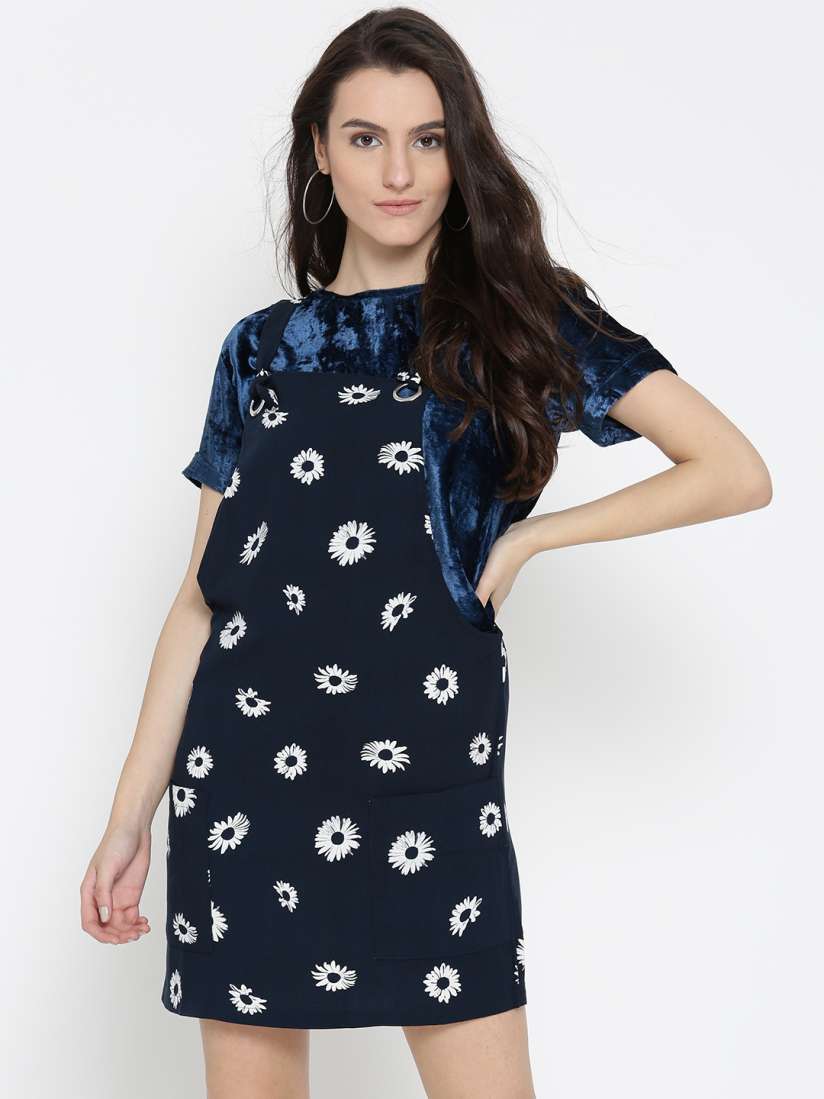 Buy MANGO Women Navy Blue Floral Print Pinafore Dress Dresses for Women 2001551 Myntra