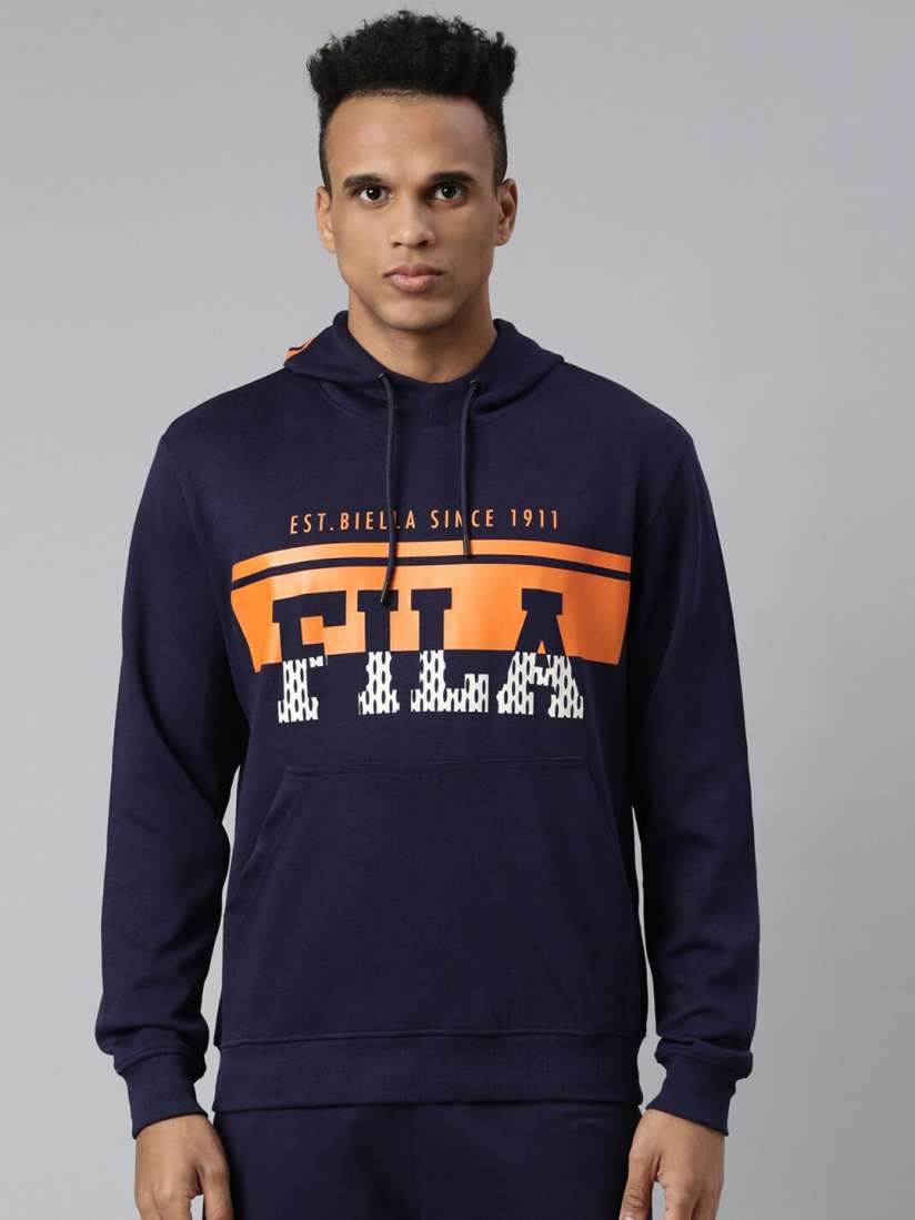 Buy FILA Men Navy Blue Printed Hooded Sweatshirt Sweatshirts for Men 20022380 Myntra