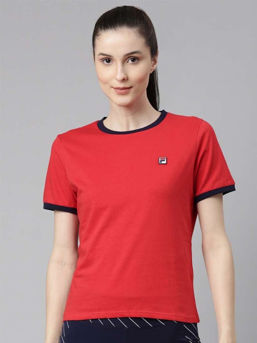 Buy FILA Women Red Organic Cotton Applique T shirt Tshirts for Women 20023352 Myntra