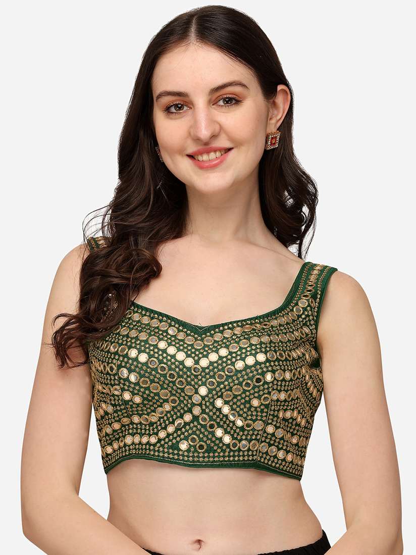 Buy Amrutam Fab Olive Green Embroidered Mirror Work Silk Saree Blouse - Saree  Blouse for Women 20032120 | Myntra