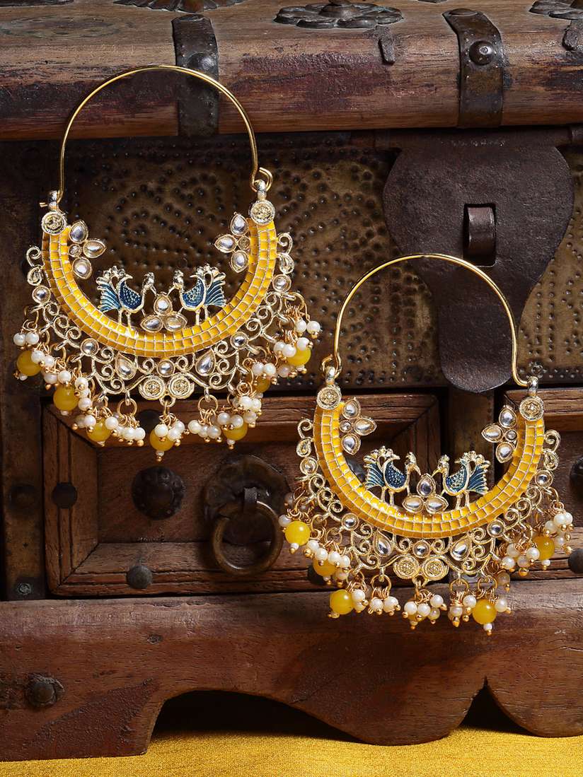Hoop Earrings Myntra Kundan Earrings Buy PANASH Yellow Gold-Plated