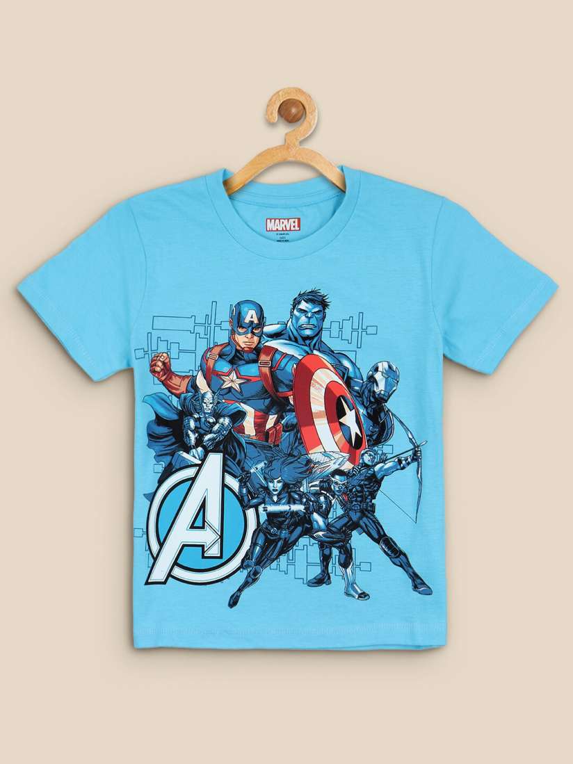 Buy Kids Ville Boys Blue Avengers Printed Pure Cotton T shirt Tshirts for Boys 20033902 Myntra