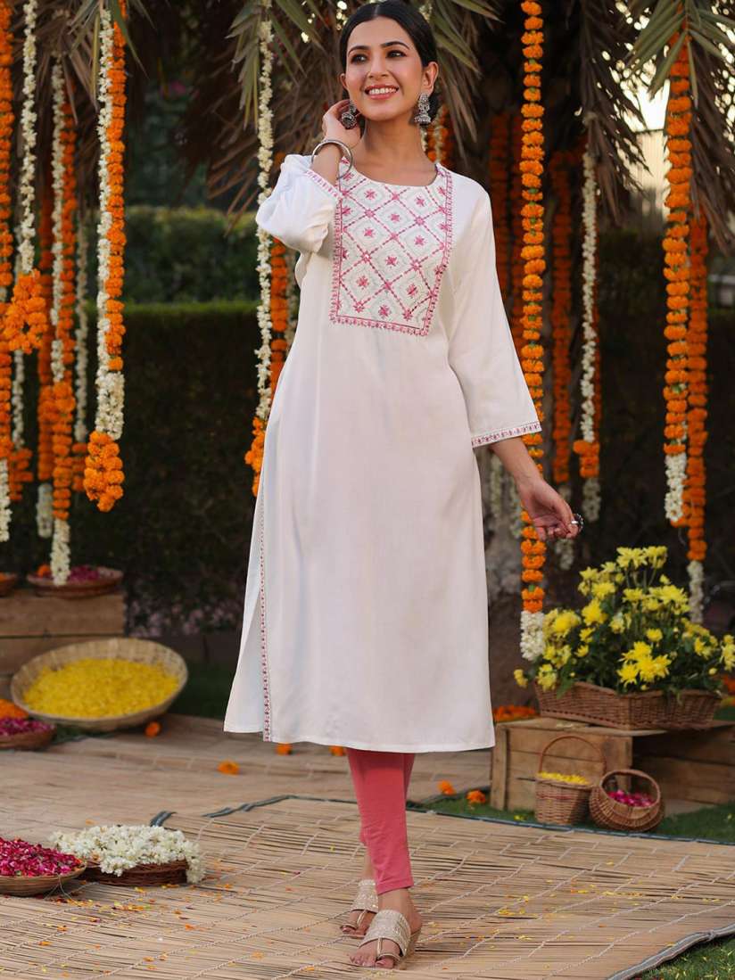 Buy SCAKHI Women White Yoke Design Embroidered Kurta Kurtas for Women 20036138 Myntra