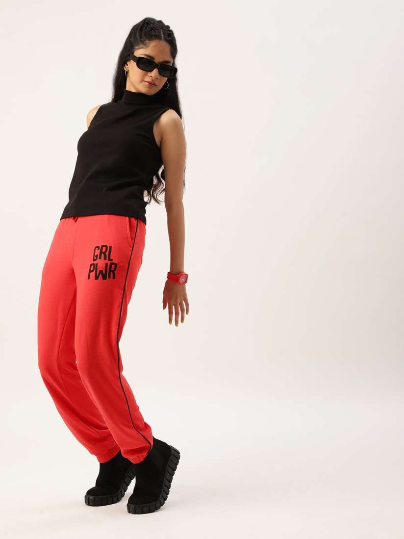 Buy Kook N Keech Teens Girls Red Black Solid Joggers with Typography Print Detail Track Pants for Girls 20036884 Myntra
