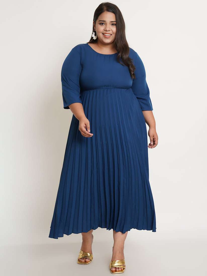 Buy U&F Navy Blue Crepe Empire Plus Size Midi Dress Dresses for