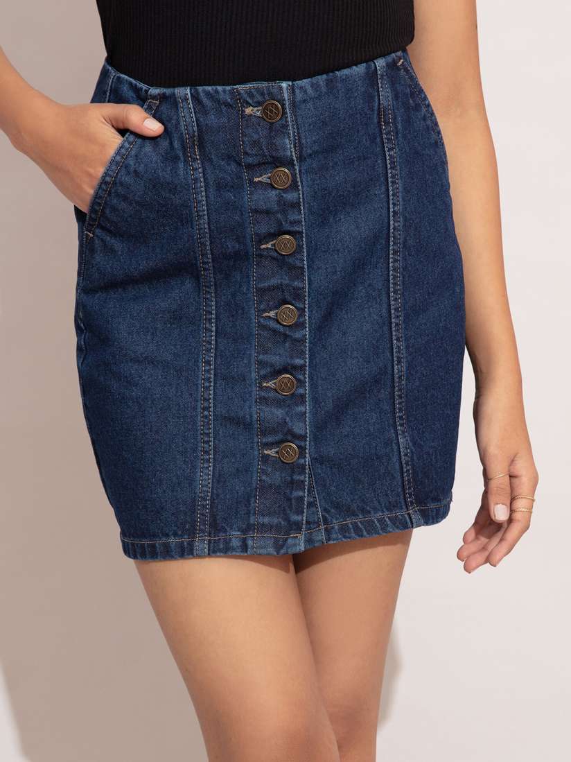 Buy 20Dresses Women Navy Blue Short Denim Skirt Skirts for Women 20047370 Myntra