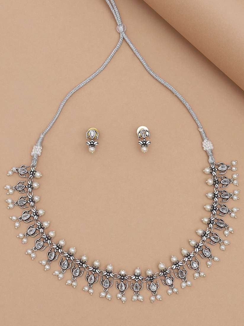 Buy Voylla Women White Silver Plated Oxidised Jewellery Set Jewellery Set for Women 20065782 Myntra