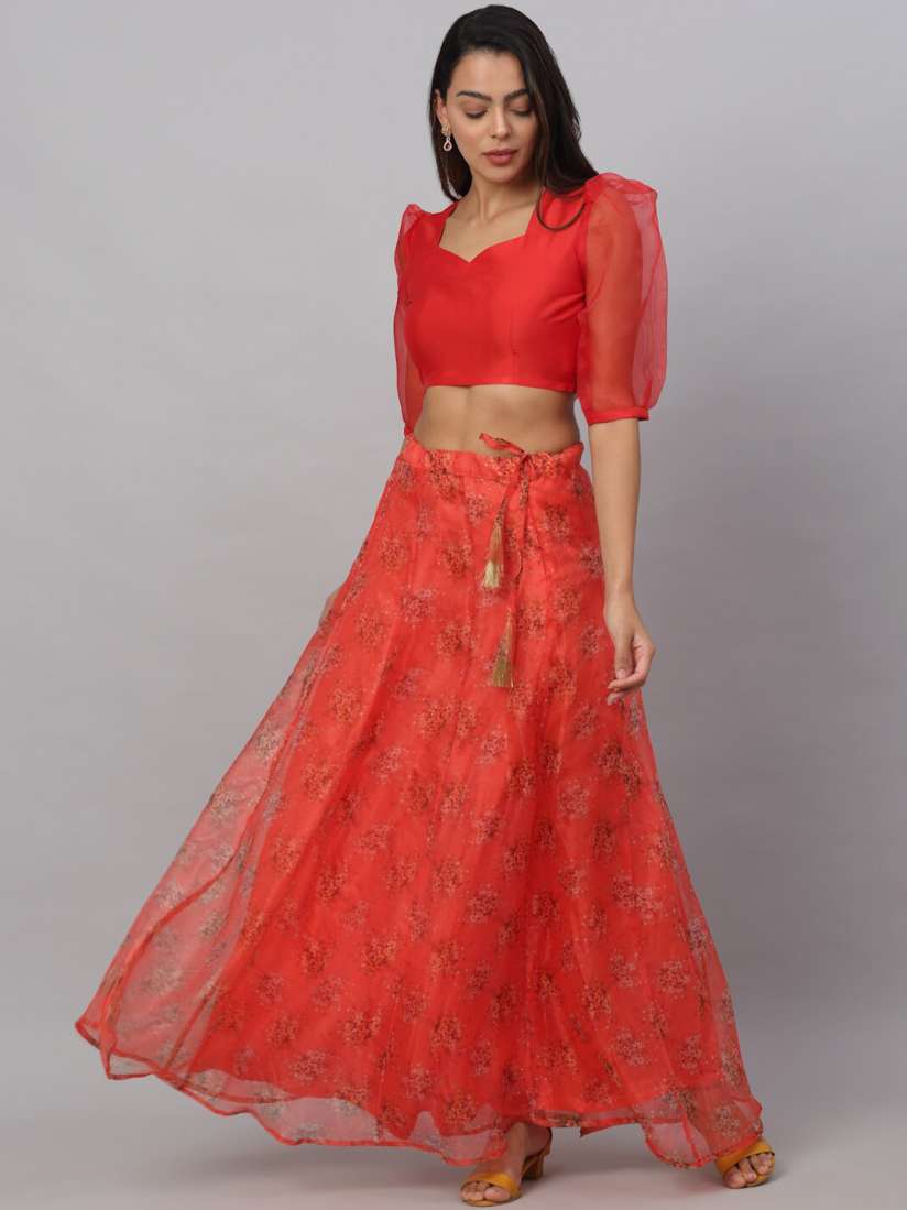 Buy NEUDIS Women Orange Printed Organza Maxi Skirt Skirts for Women 20067652 Myntra