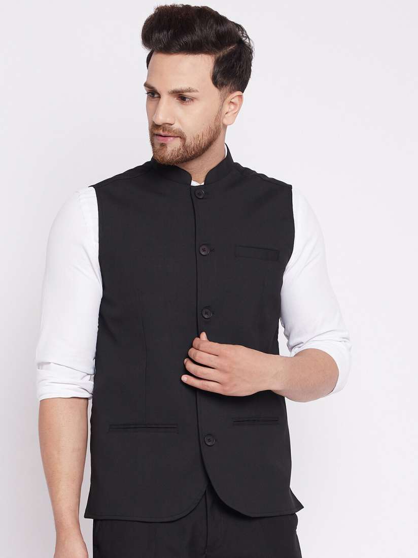 Buy even Men Black Solid Sleeveless Mandarin Collar Nehru Jackets Nehru Jackets for Men 20068834 Myntra