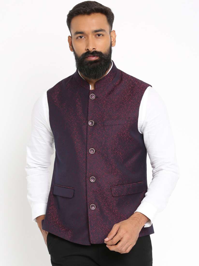Buy Raymond Maroon Navy Self Design Contemporary Fit Nehru Jacket Waistcoat for Men 2007734 Myntra