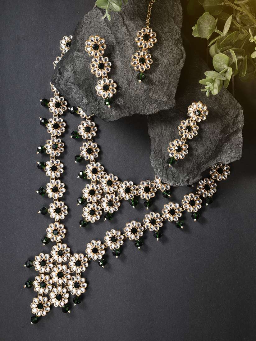 Buy Peora Gold Plated Bridal Choker Long Necklace Set with Earrings Maangtikka Jewellery Set for Women 20082130 Myntra