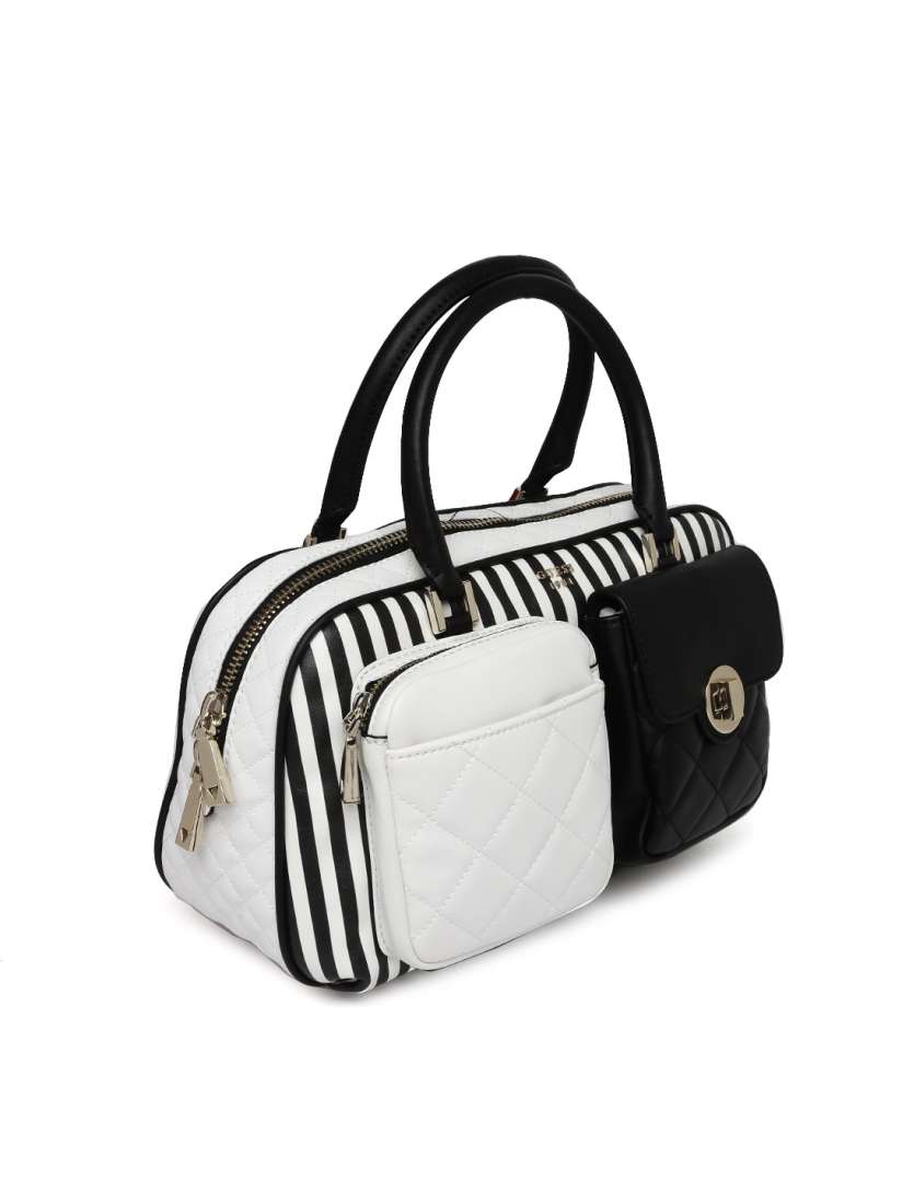 Buy GUESS Black White Striped Handheld Bag with Detachable Sling Strap Handbags for Women 2009261 Myntra