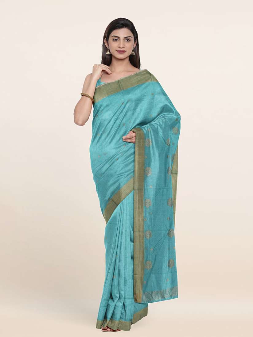 Buy Pothys Blue Gold Toned Woven Design Zari Silk Cotton Saree Sarees for Women 20092694 Myntra