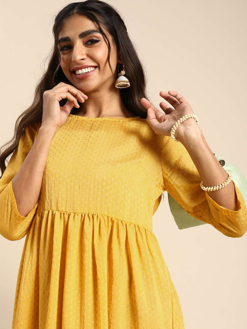 Buy Sangria Women Yellow Self Design Ethnic Dress Ethnic Dresses for Women 20094880 Myntra