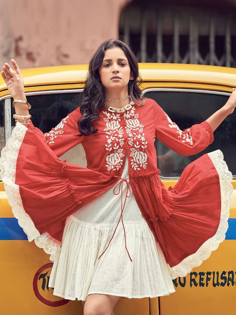 Red and cream dress outlet