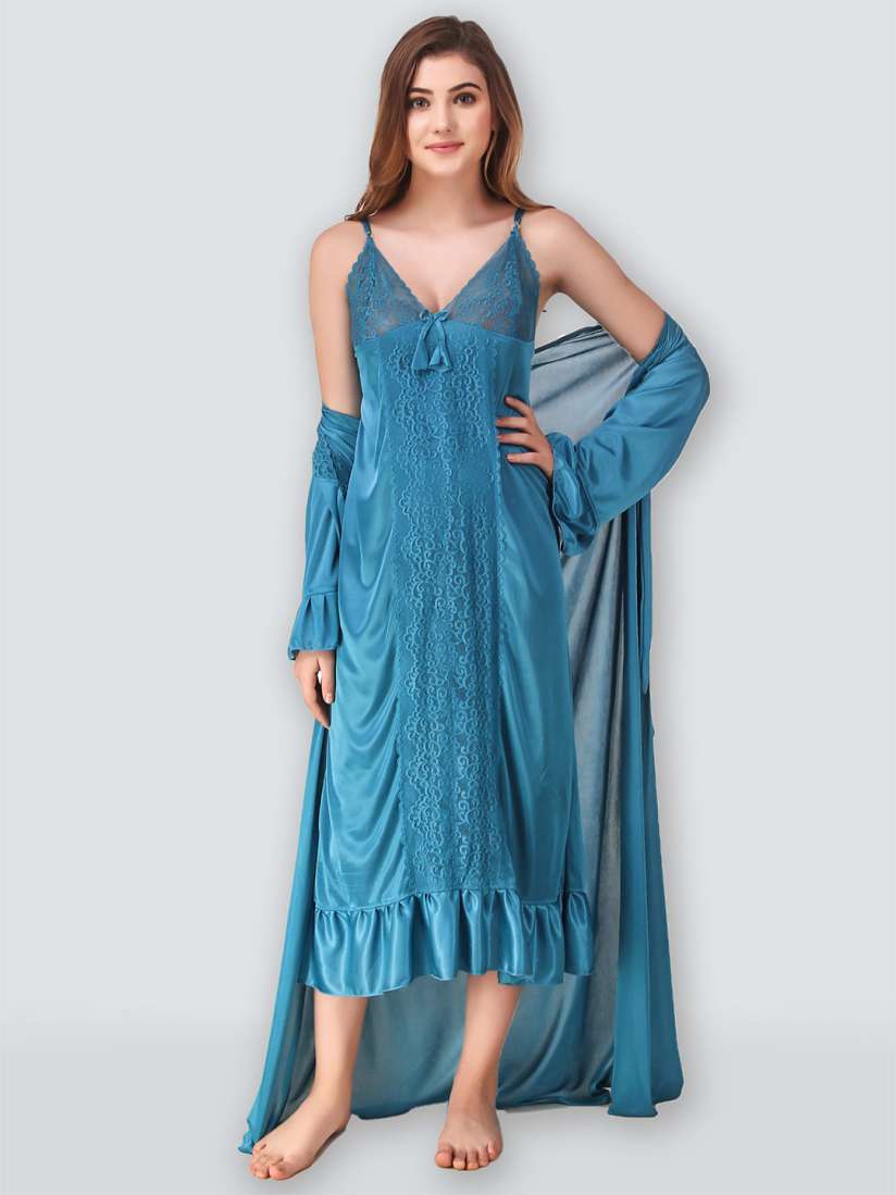 Buy Romaisa Women Blue Maxi Nightdress Nightdress for Women 20096800 Myntra