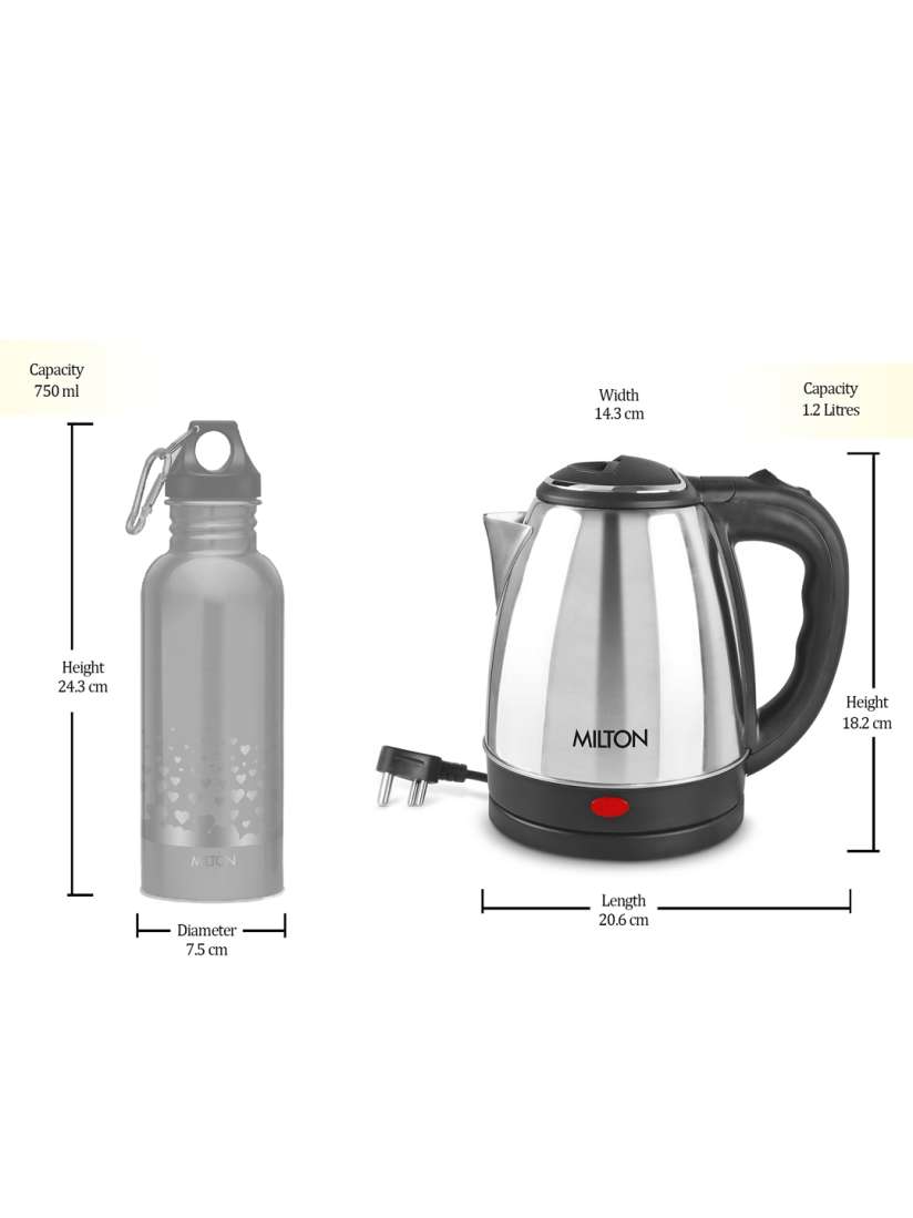 Buy Milton Silver Go Electro 1.2 Ltrs Vacuum insulated Leak Proof Electric Kettle 750 ml Electric Kettle for Unisex 20106084 Myntra