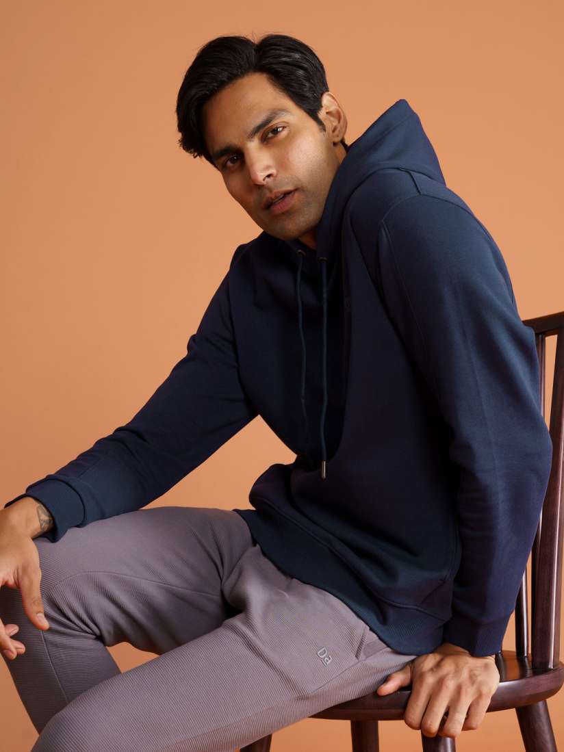Buy DAMENSCH Men Solid Navy Blue Cotton Regular Fit Hoodie Sweatshirts for Men 20106790 Myntra