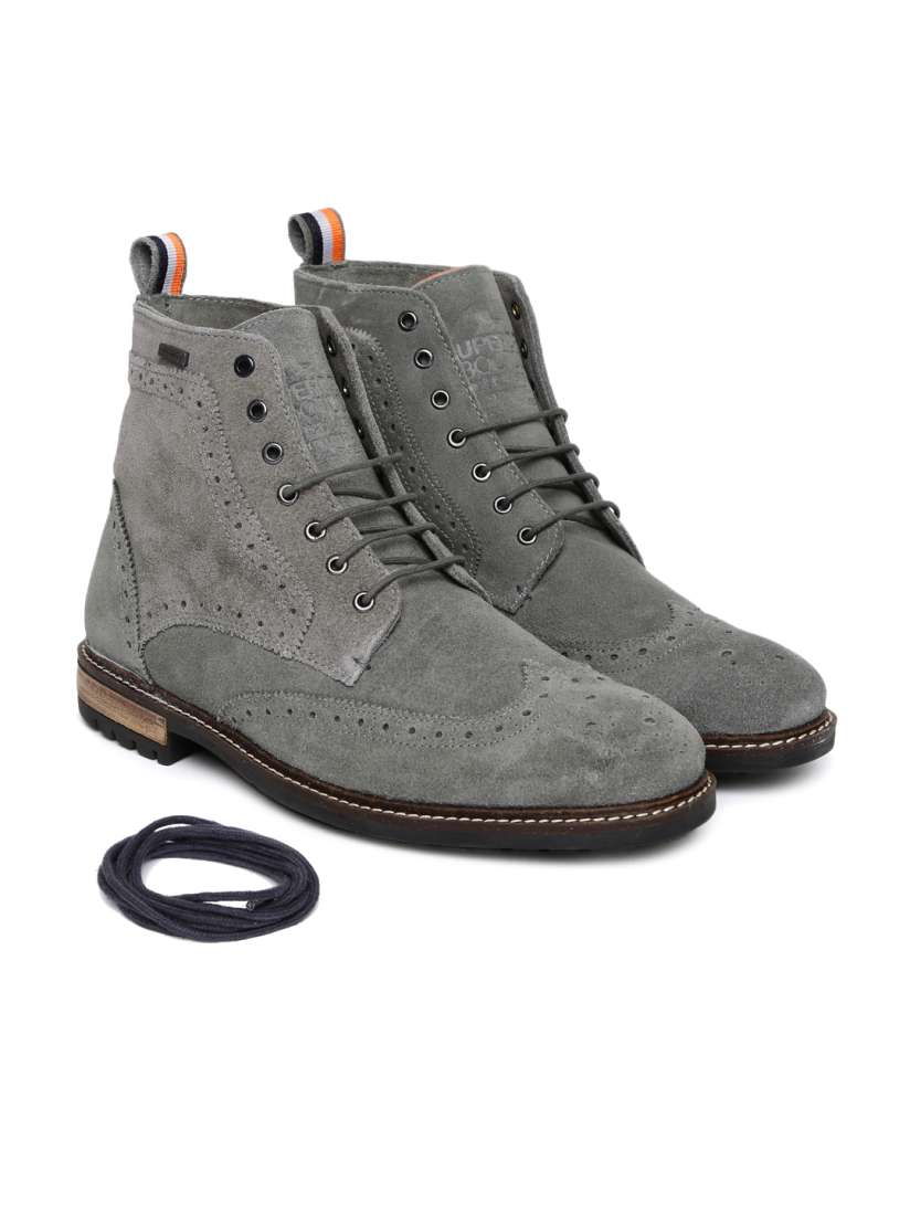 Buy Superdry Men Grey Suede BRAD BROGUE STAMFORD Flat Boots Boots for Men 2010950 Myntra