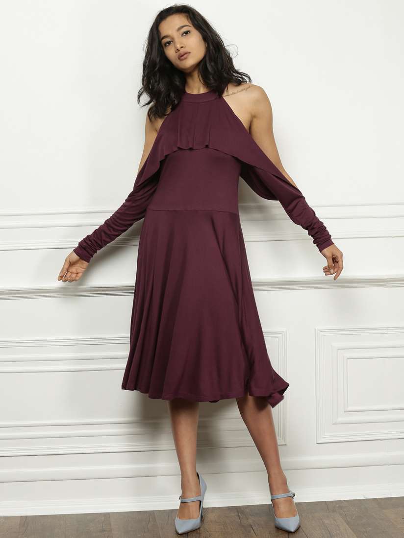 Buy all about you Women Burgundy Solid Fit and Flare Dress Dresses for Women 2011020 Myntra