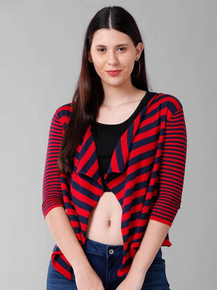 Buy IDENTITI Women Red Black Striped Front Open Shrug Shrug for Women 20111478 Myntra