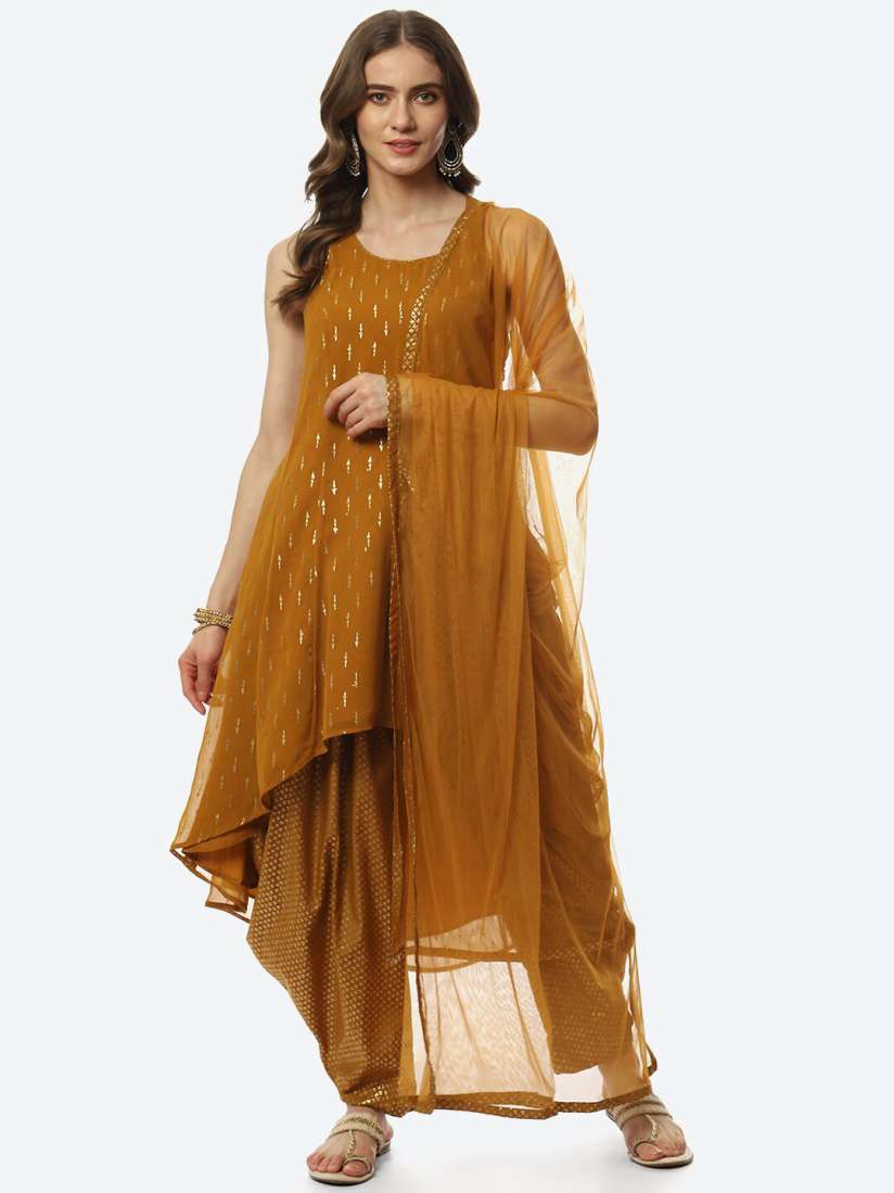 Buy Biba Women Mustard Yellow Printed Kurta with Dhoti Pants With Dupatta Kurta Sets for Women 20123082 Myntra