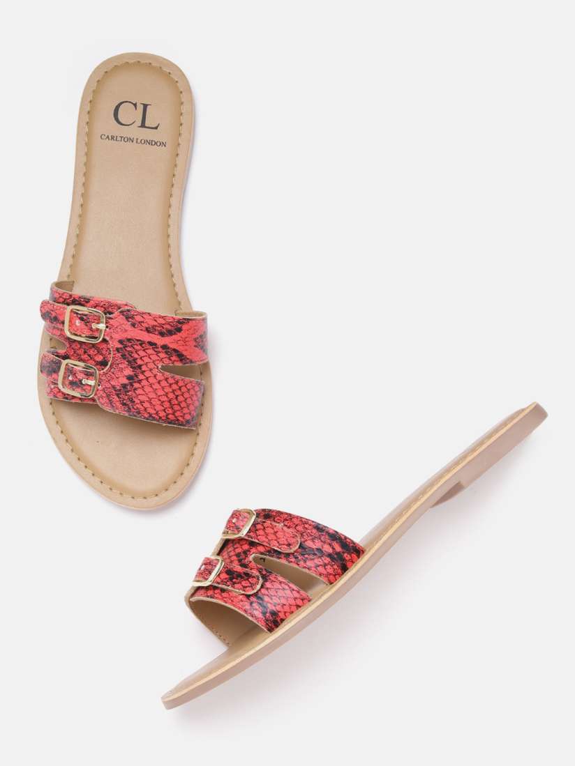 Buy Carlton London Women Red Black Snakeskin Print Open Toe Flats with Buckle Detail Flats for Women 20126686 Myntra