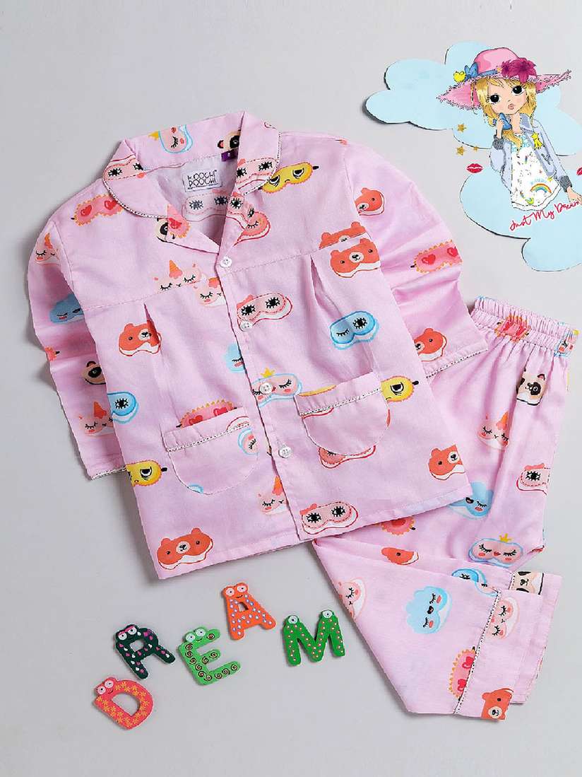 Koochi Poochi Printed Night Suit Set Buy KOOCHI POOCHI Girls Pink
