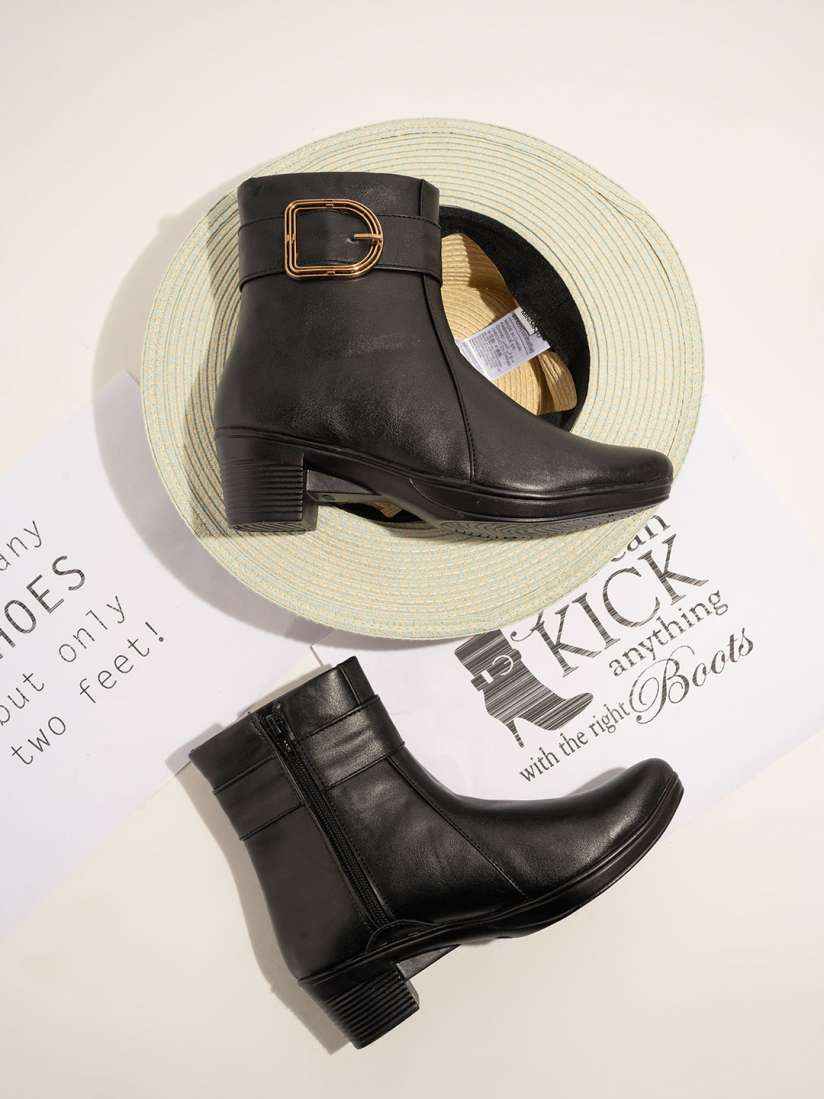 Buy Shoetopia Women Black Solid Casual Block Heeled Boots Boots for Women 20135640 Myntra