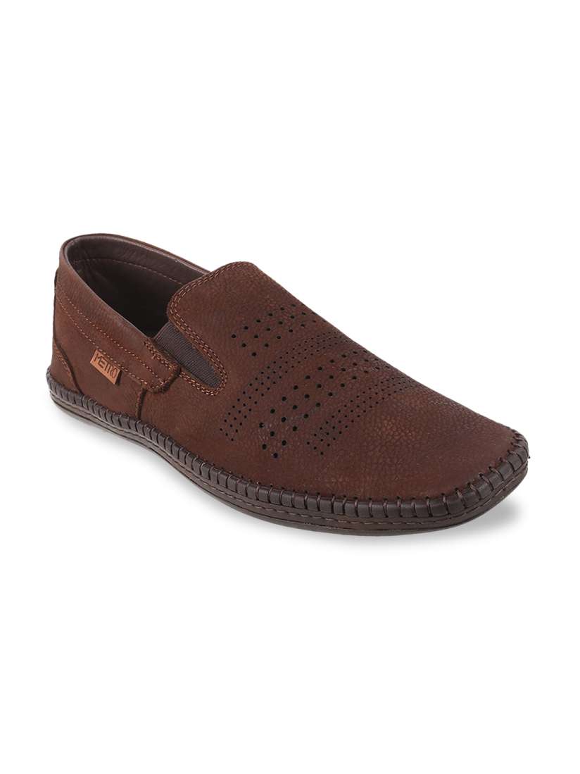 Buy Metro Men Brown Perforations Leather Slip On Sneakers Casual Shoes for Men 20135736 Myntra