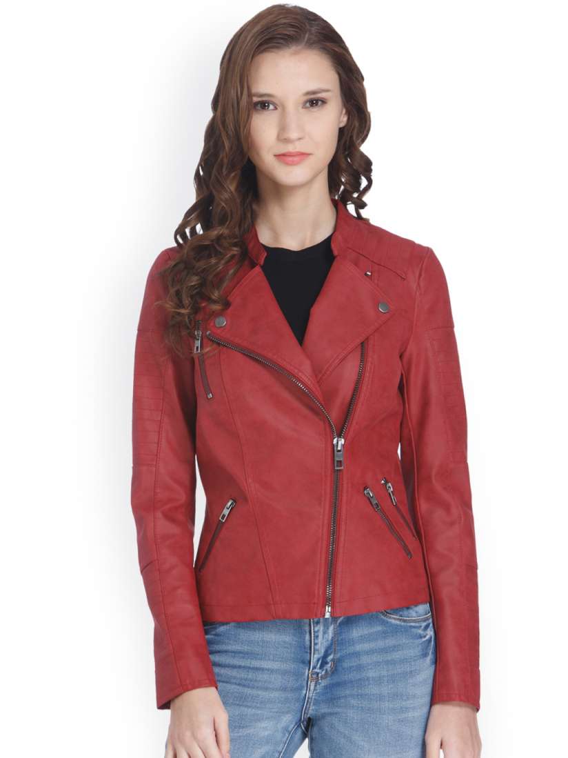 Buy ONLY Women Red Solid Tight Fit Biker Jacket Jackets for Women 2013725 Myntra