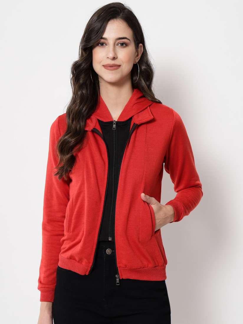 Buy PURYS Women Red Black Fleece Tailored Dual Zipper Jacket Jackets for Women 20142766 Myntra