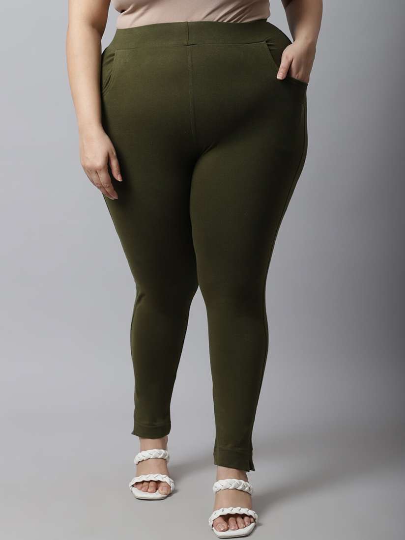 Buy TAG 7 Women Plus size Olive Solid Ankle Length Leggings Leggings for Women 20144406 Myntra
