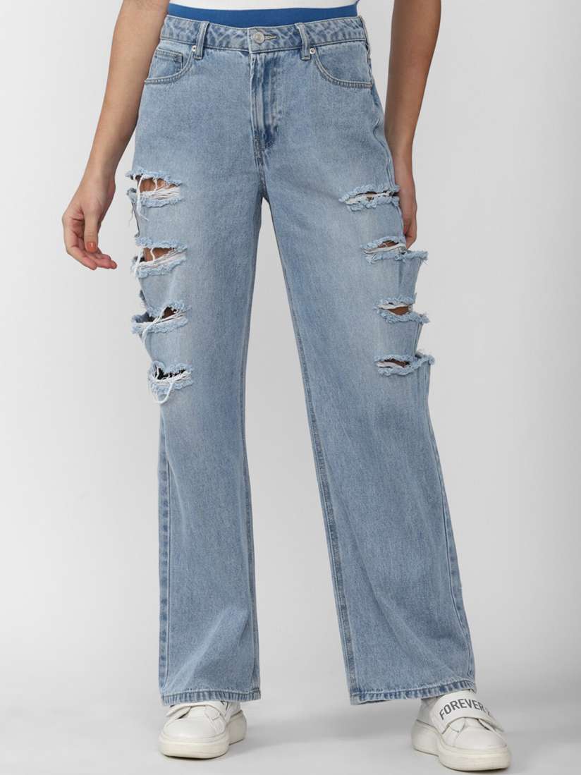 Buy FOREVER 21 Women Blue High Rise Ripped Light Fade Jeans Jeans for Women 20145744 Myntra