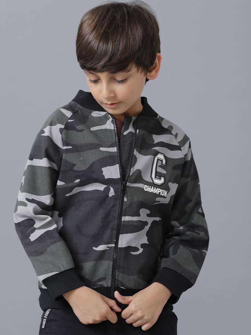 Buy UNDER FOURTEEN ONLY Boys Grey Black Camouflage Printed Bomber Jacket Jackets for Boys 20156598 Myntra