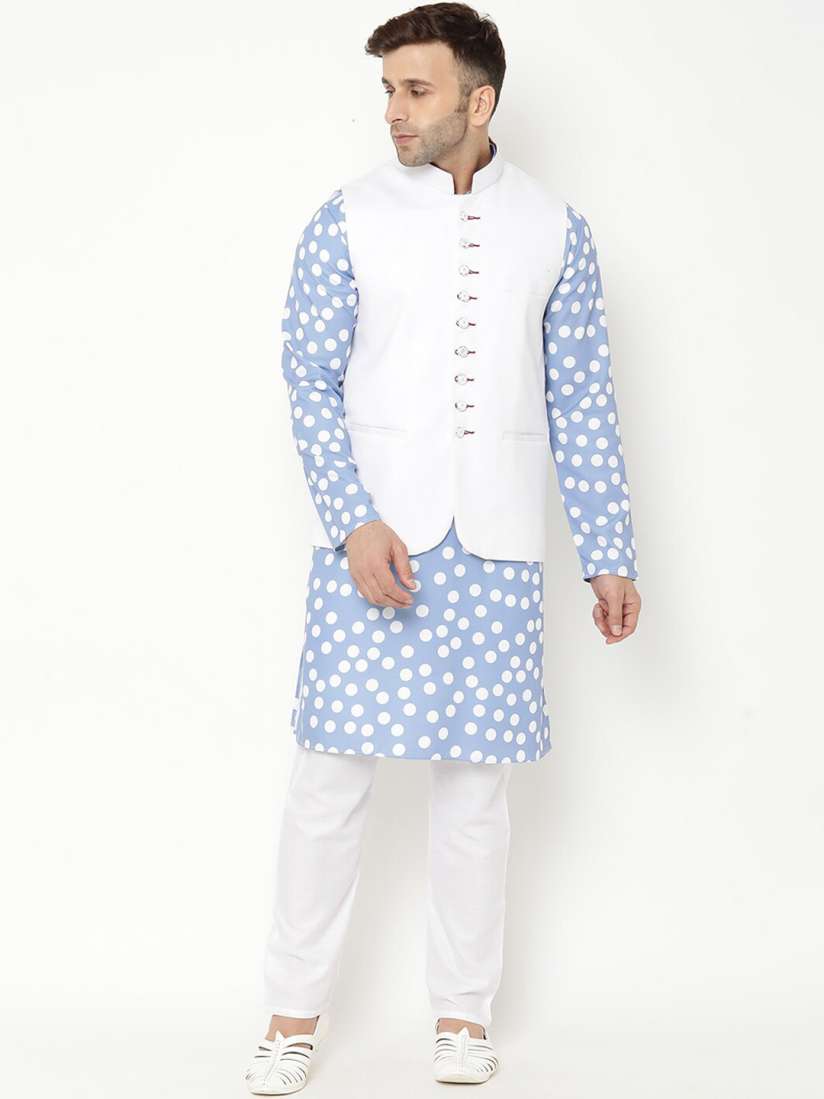 Buy Hangup Men Blue Printed Kurta with Pyjama With Jacket Kurta Sets for Men 20157274 Myntra