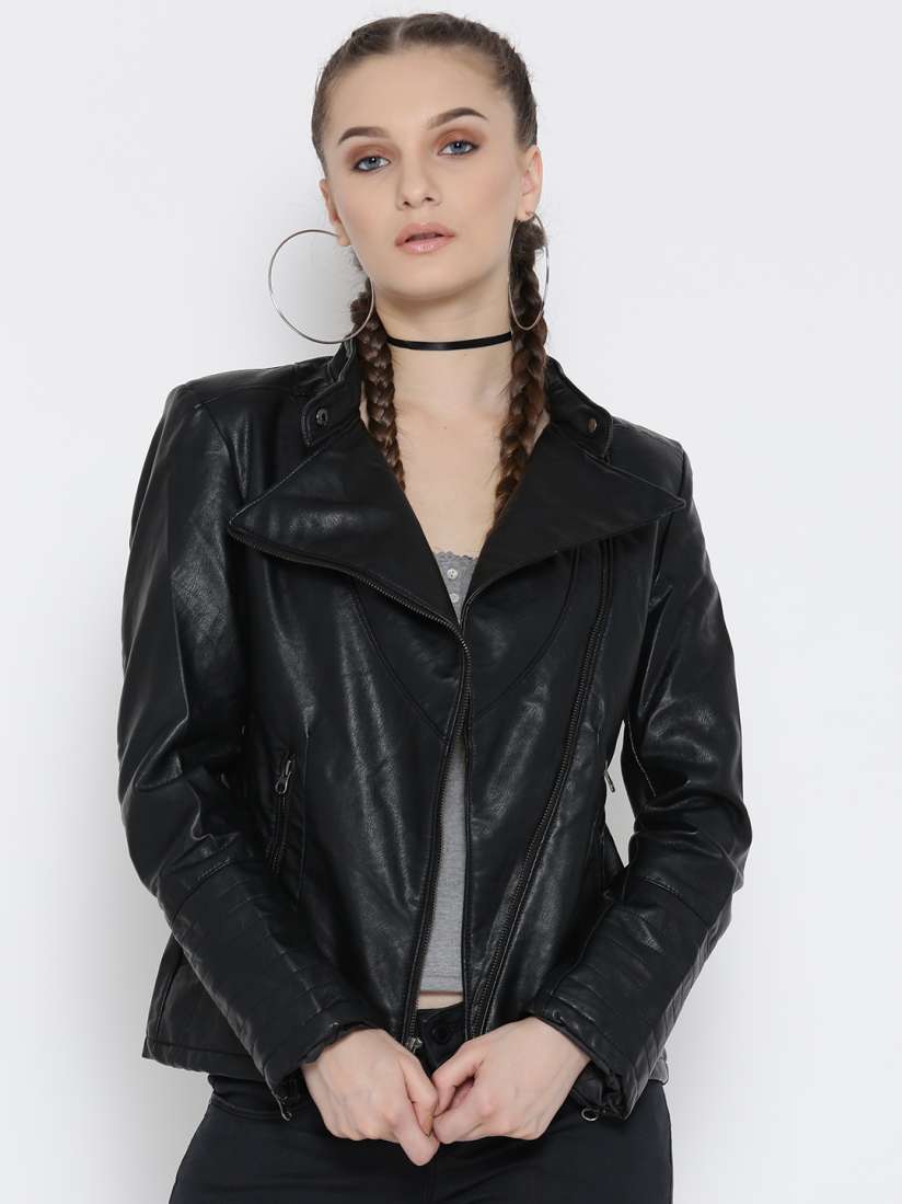 Buy Fort Collins Women Black Solid Biker Leather Jacket Jackets for Women 2015792 Myntra