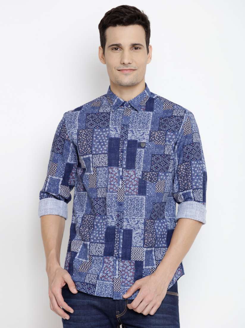 Buy John Players Men Blue Trim Fit Printed Casual Shirt Shirts for Men 2016649 Myntra