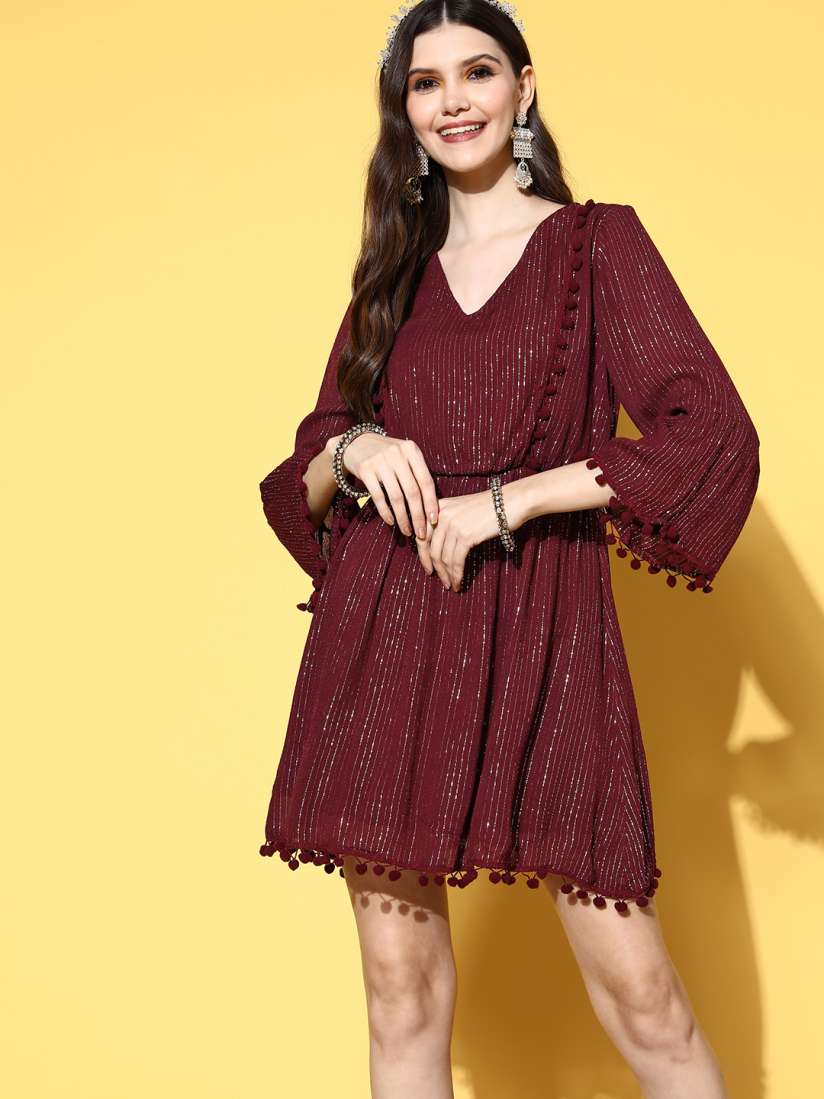 Buy InWeave Women Maroon Striped Shimmer Sequin Dress Dresses for Women 20167762 Myntra