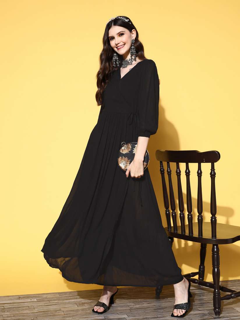 Buy InWeave Women Elegant Black Solid New Neckline Dress Dresses for Women 20169152 Myntra