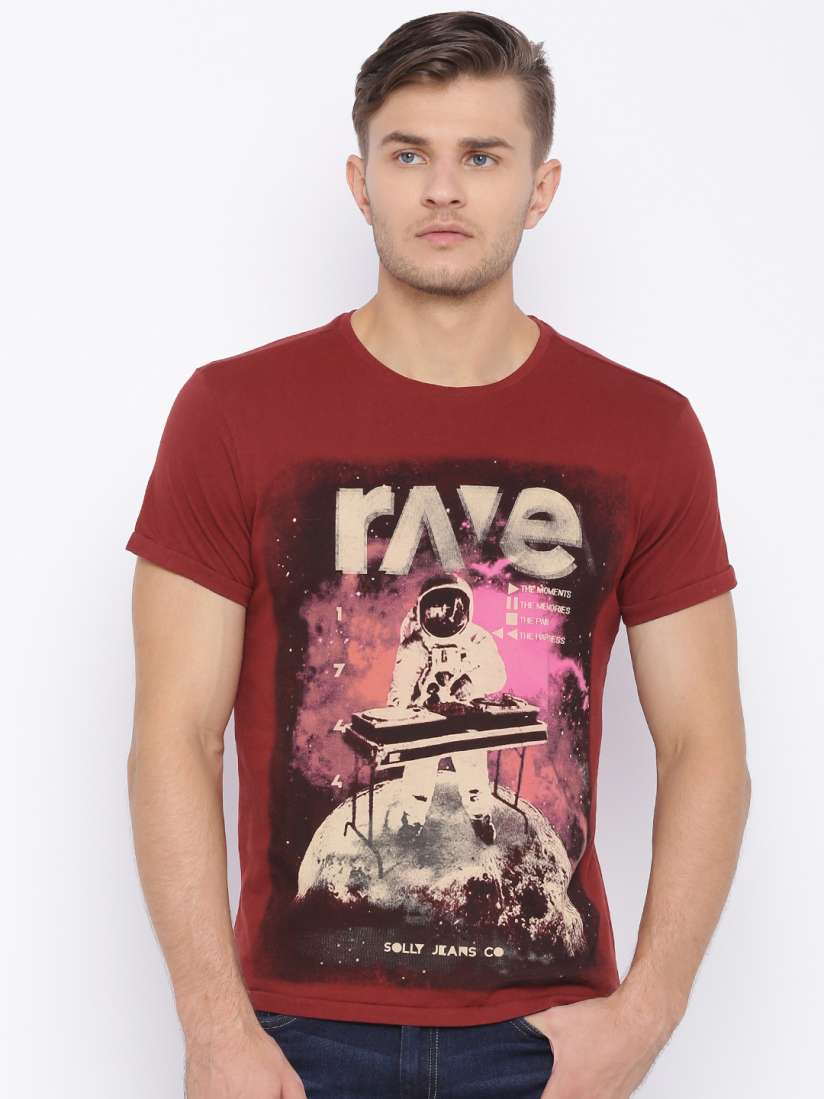 Buy Solly Jeans Co. By Allen Solly Men Maroon Printed Round Neck T Shirt Tshirts for Men Myntra
