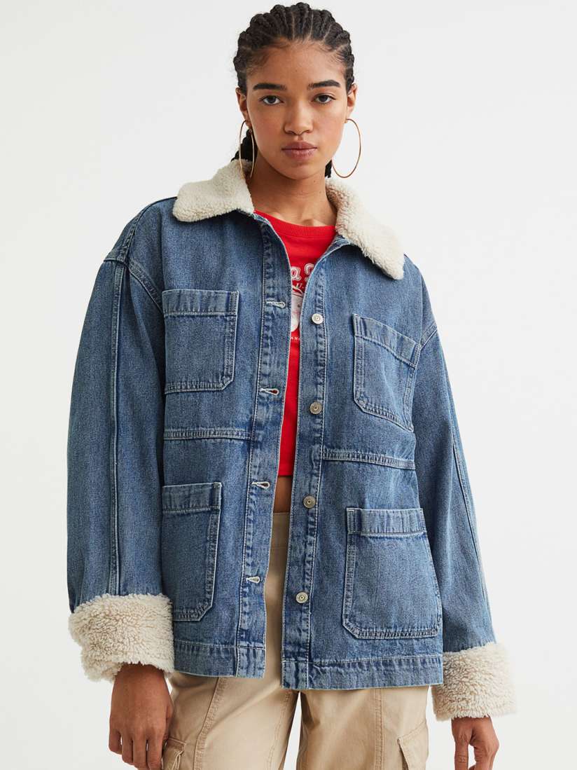 Buy H M Women Borg Collared Denim Jacket Jackets for Women 20179638 Myntra